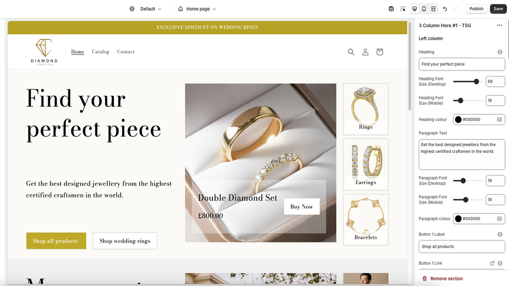 3 Column Hero: Collections and Product Highlight
