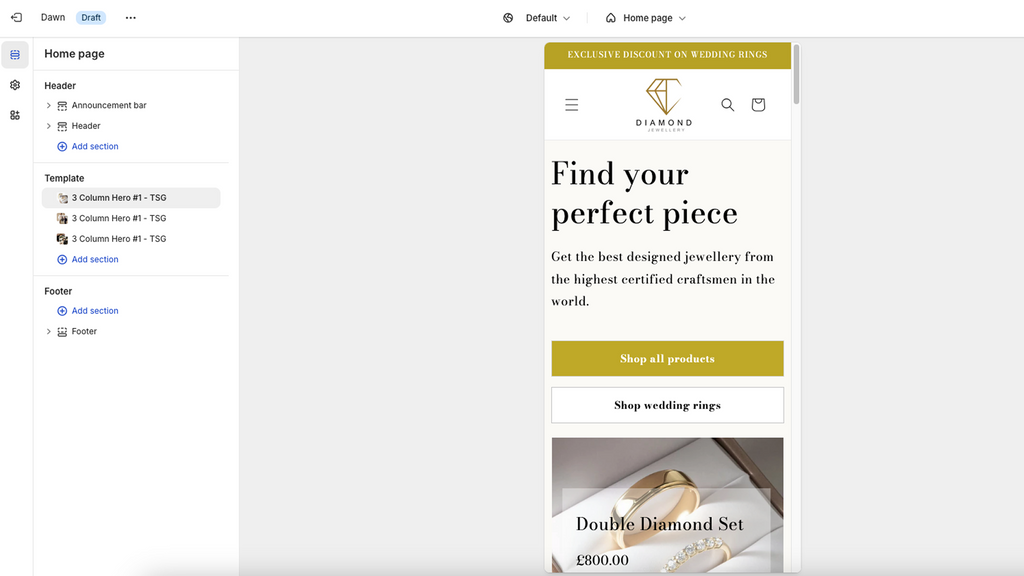 3 Column Hero: Collections and Product Highlight